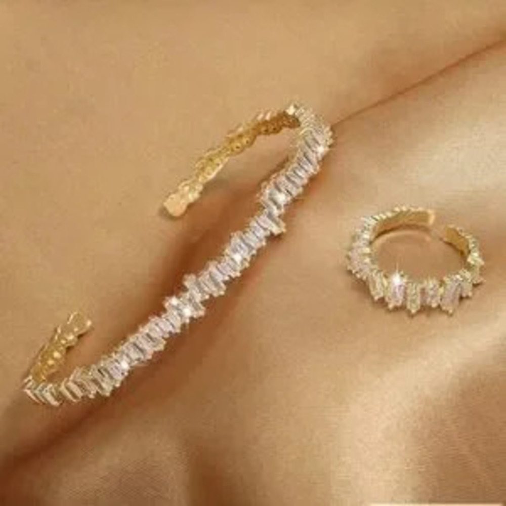 Elegant Gold Cubic Zirconia Bracelet and Ring set